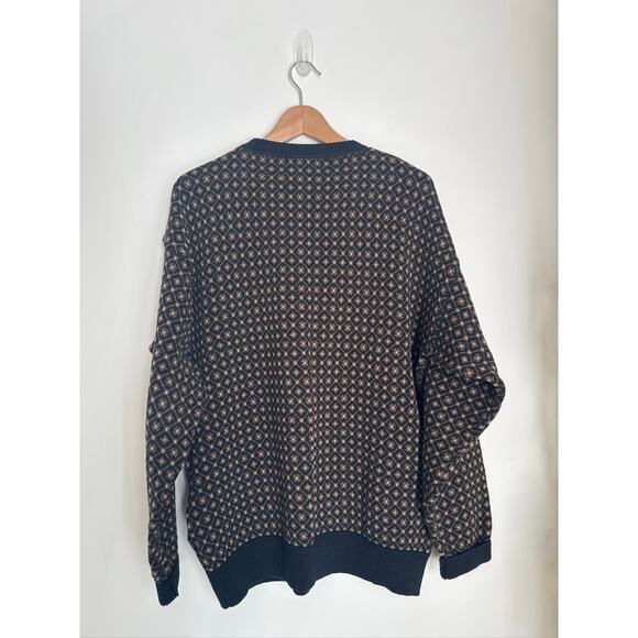 Claiborne Vintage 100% Cotton Diamond Printed Pattern Crewneck Sweater - Size L - Picture 7 of 9